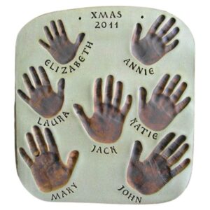 Ballymorris Cottage, Pottery and School, Co. Clare, Ireland. Personalised ceramic hand print plaque for a family.